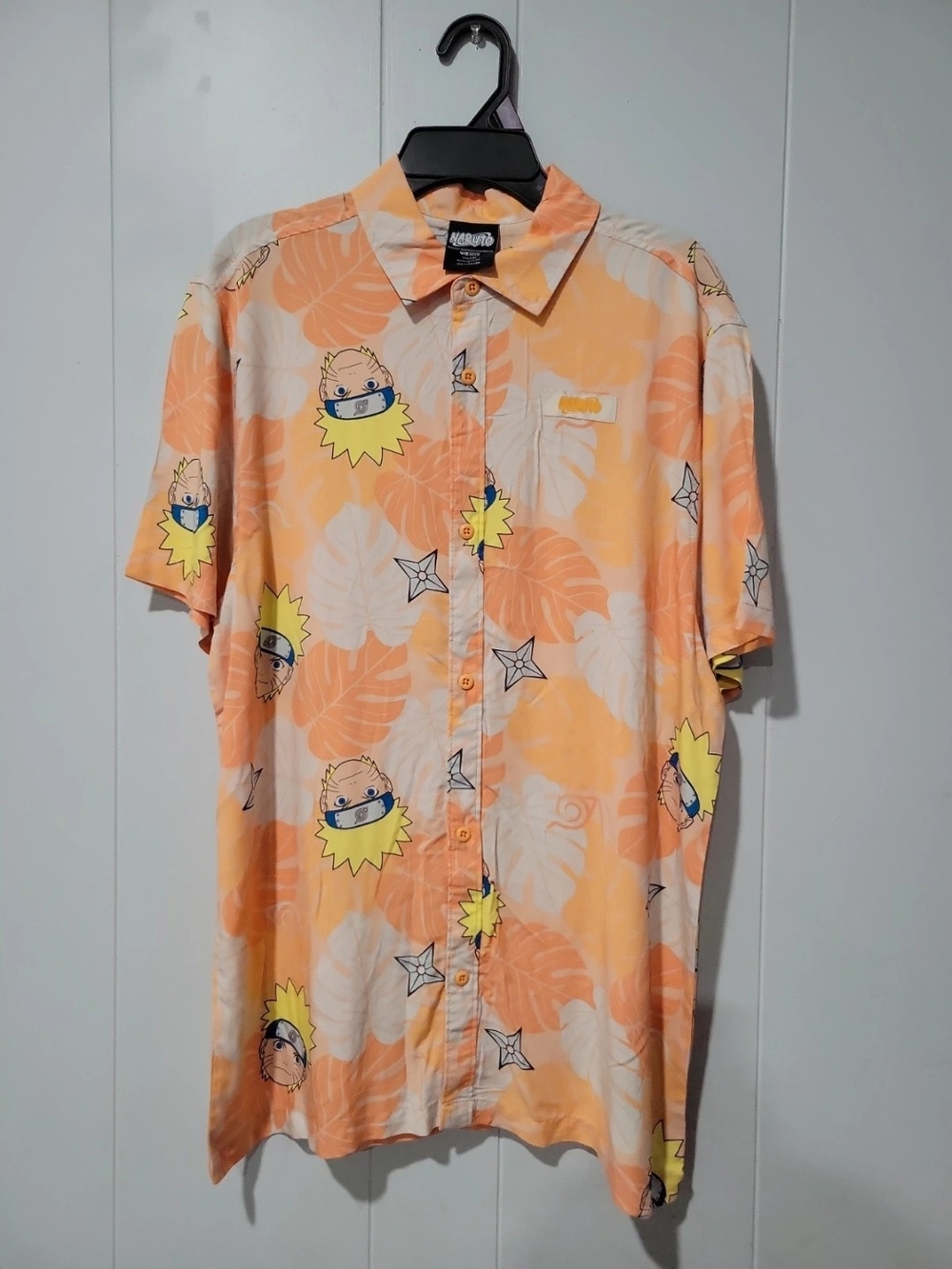 Themed Orange Short-Sleeve Button-Up Shirt